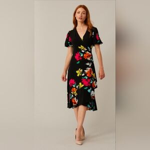 Joseph Ribkoff Floral V-Neck Faux Wrap Dress